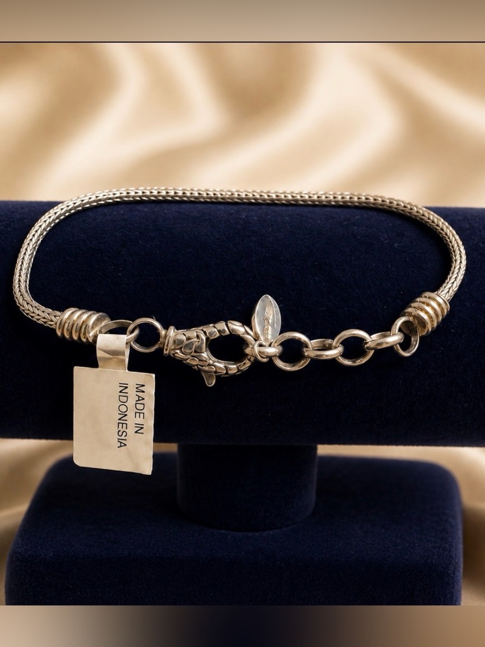 Charm Bracelet Sterling Silver Serpentine Snake Chain w/Scaled Lobster Clasp